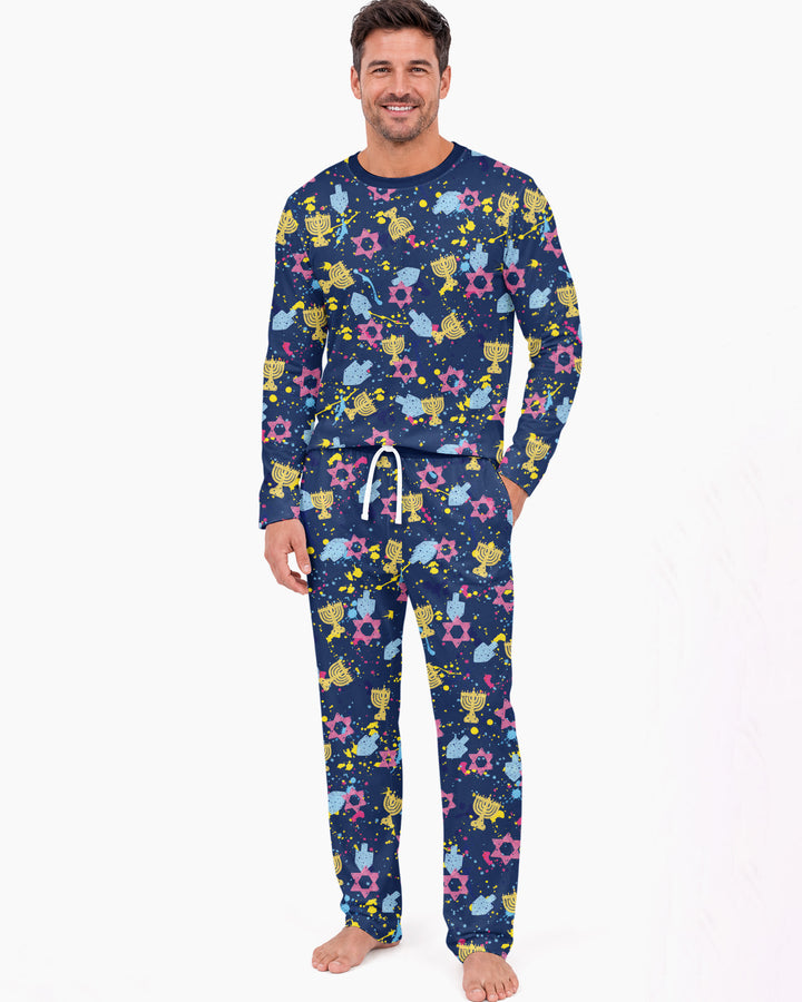 Hanukkah Family Splatter Paint  Bamboo Men's Pajama Set