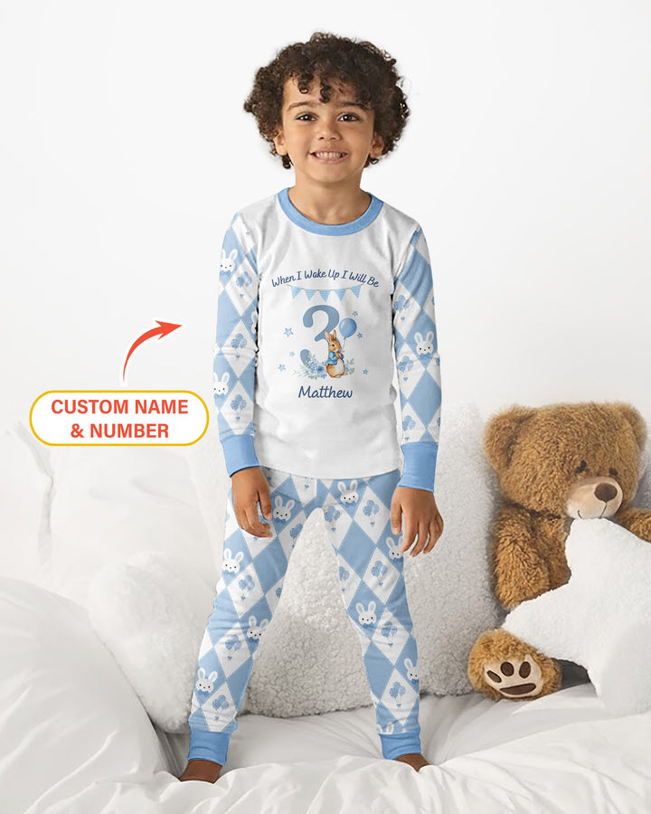 Custom Name When I Wake Up Bunny Birthday Bamboo Two Piece Long Sleeve Pajama Set