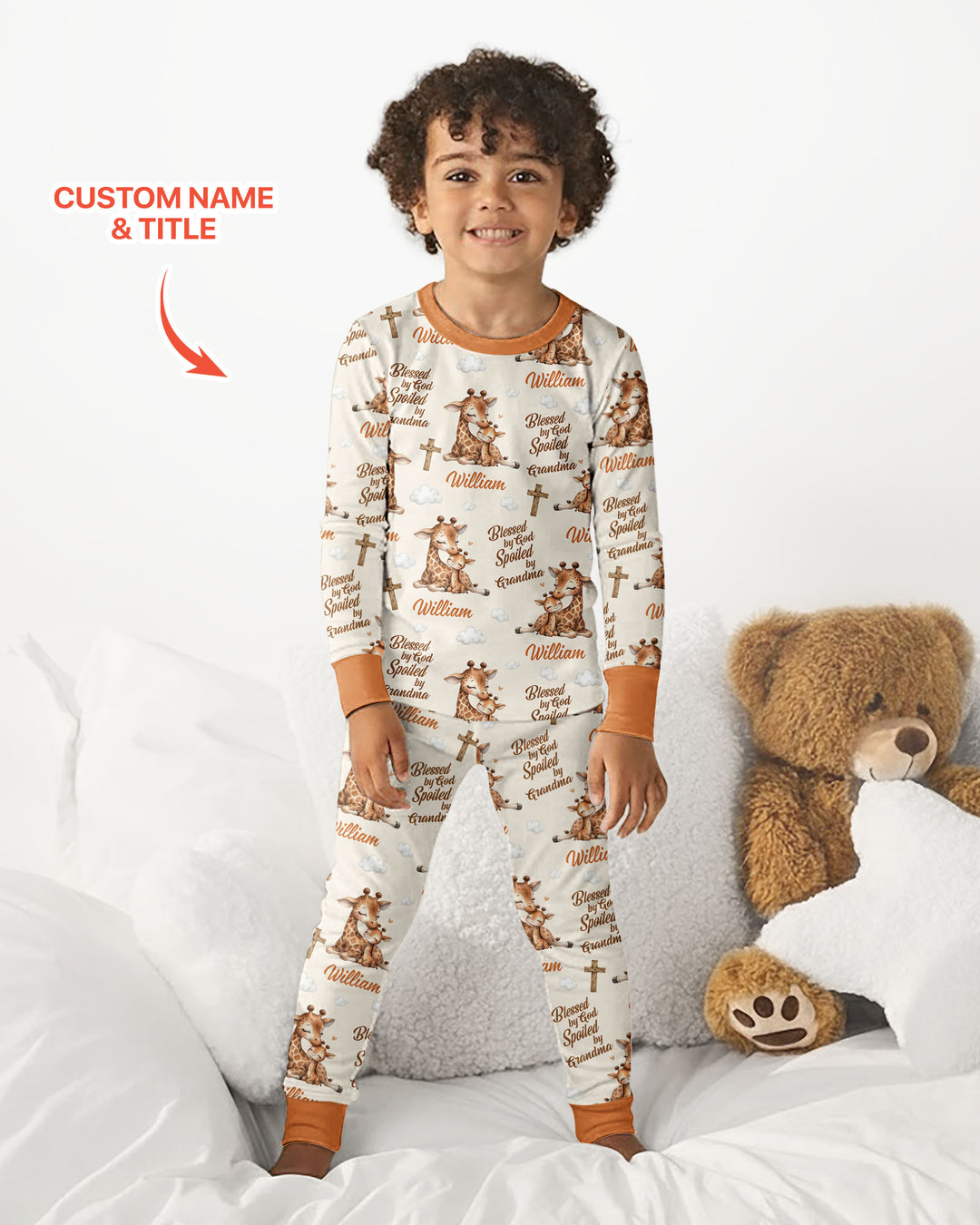 Custom Name Blessed By God Spoiled By Grandma Bamboo Two Piece Long Sleeve Pajama Set