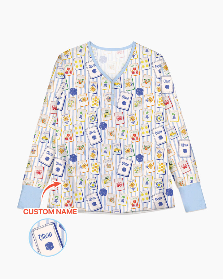 Coastal Mahjong Custom Name Mommy & Me Matching Bamboo Women Pajama Set