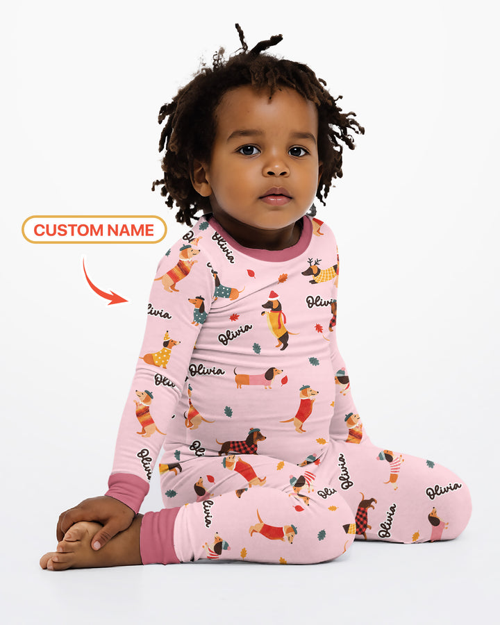 Autumn Dachshund Kids Bamboo Two Piece Long Sleeve Pajama Set