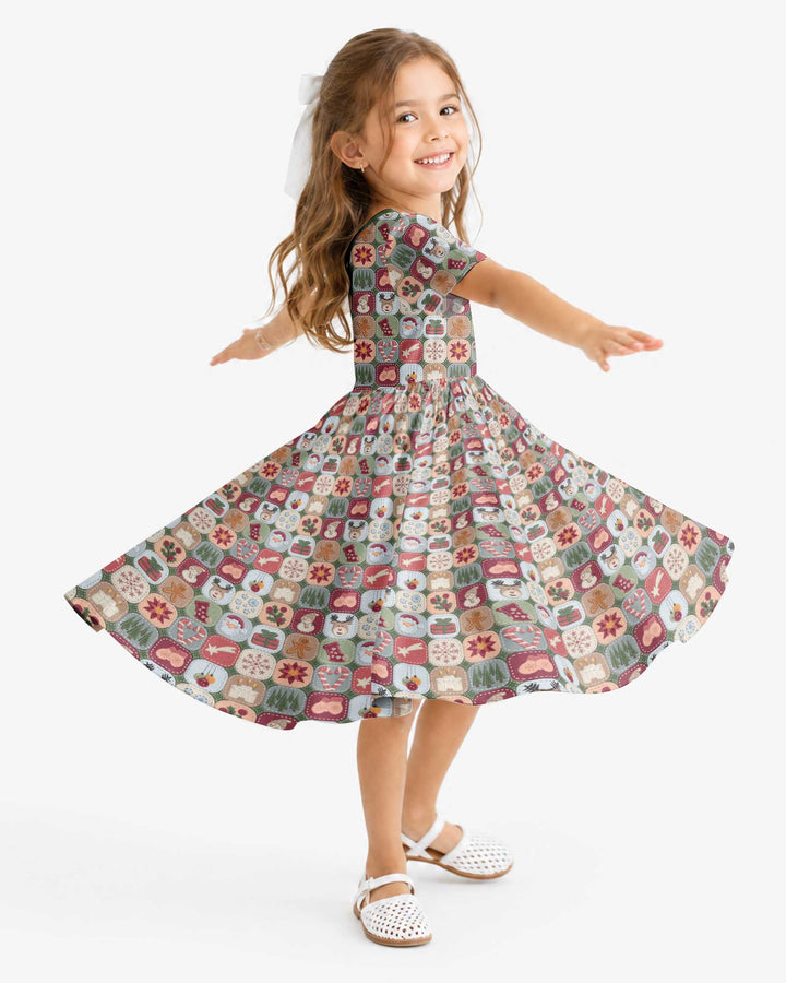 Christmas Felt Patchwork Bamboo Twirl Dress