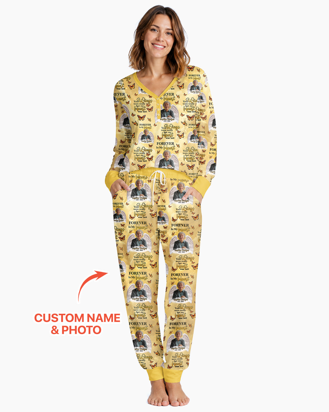 Custom Photo Forever In My Heart Family Matching Bamboo Women Pajama Set