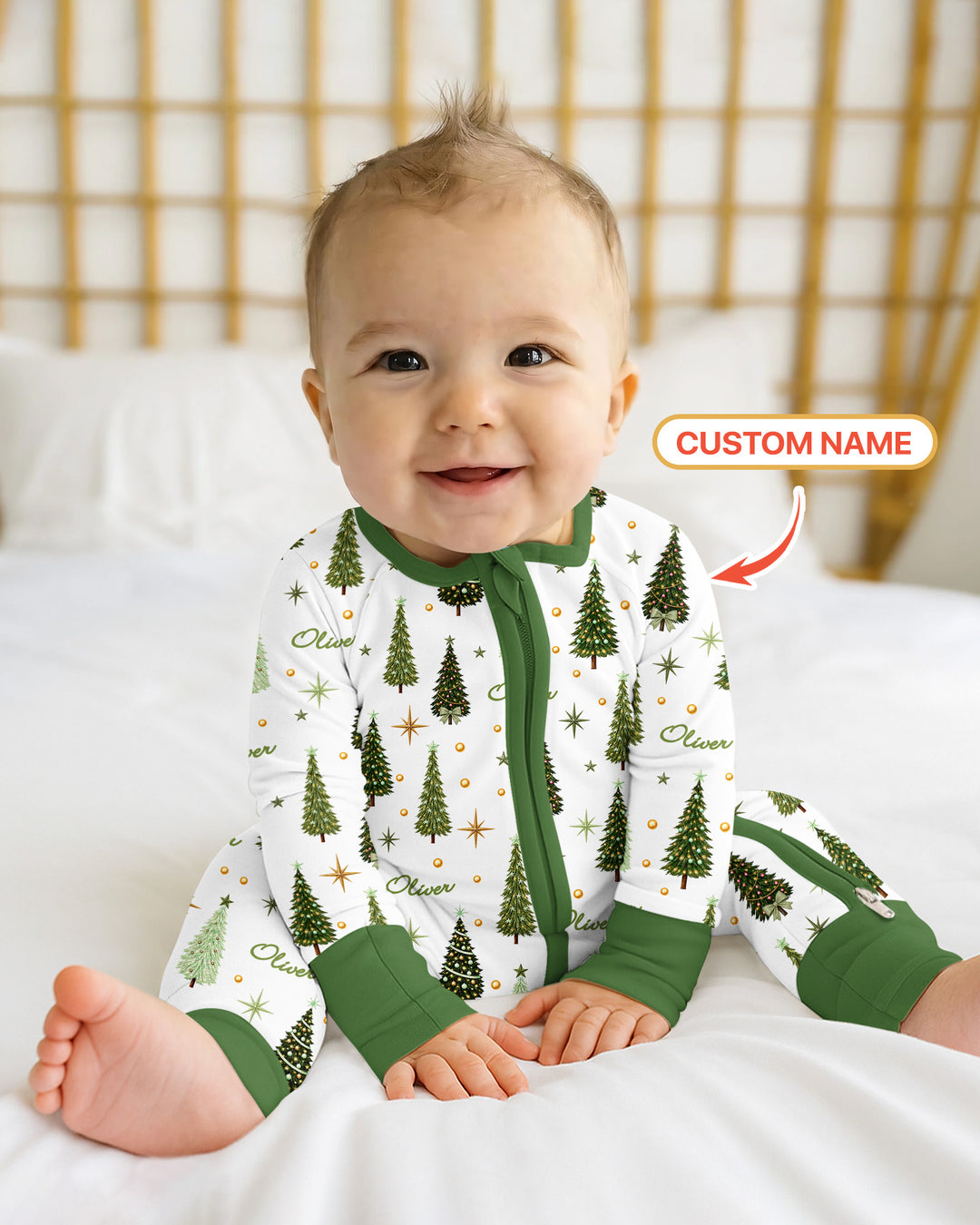 Custom Name Merry Christmas Tree Bamboo Convertible Zippy
