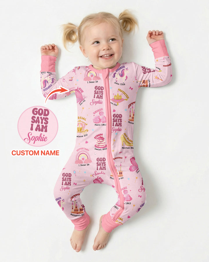 God Says I Am Custom Name - Dreamy Princess Bamboo Convertible Zippy