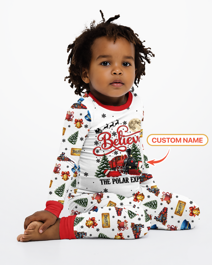 Custom Name Believe Polar Express Christmas Bamboo Two Piece Long Sleeve Pajama Set