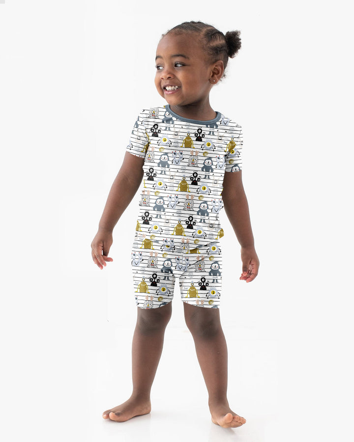 Playful Monster Friends Bamboo Two Piece Short Sleeve Shorts Pajama Set