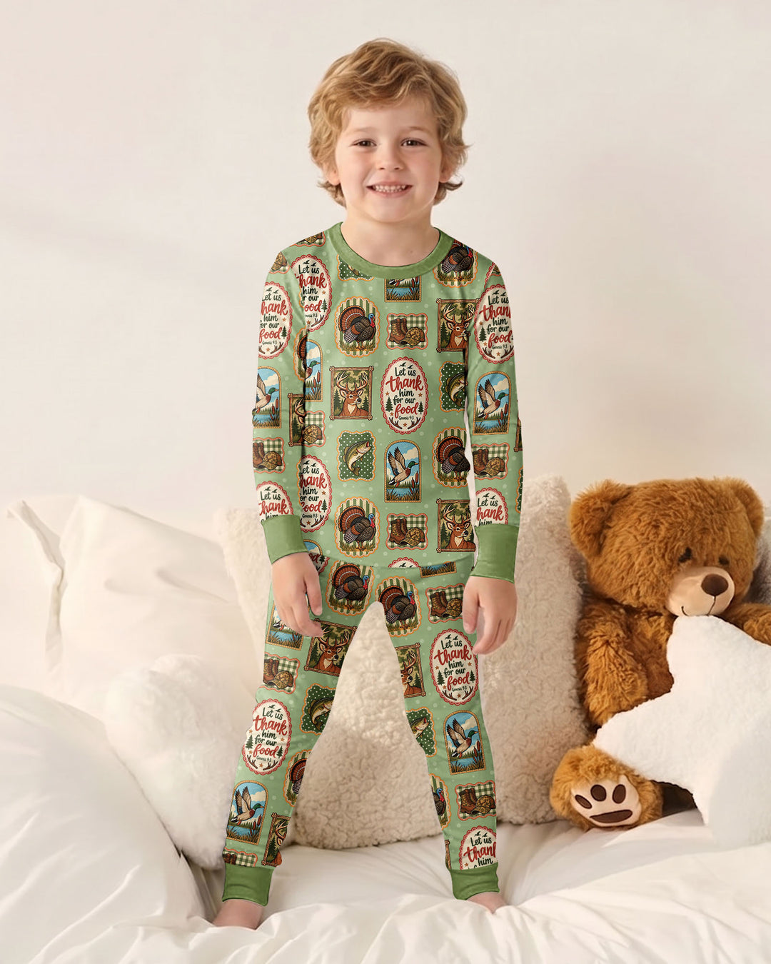 Hunting Let Us Thank Him For Our Food Bamboo Two Piece Long Sleeve Pajama Set