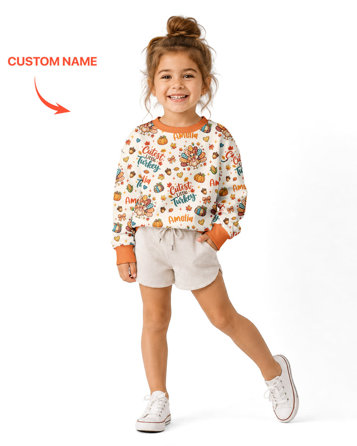 Custom Name Cutest Little Turkey Bamboo Crewneck Sweatshirt