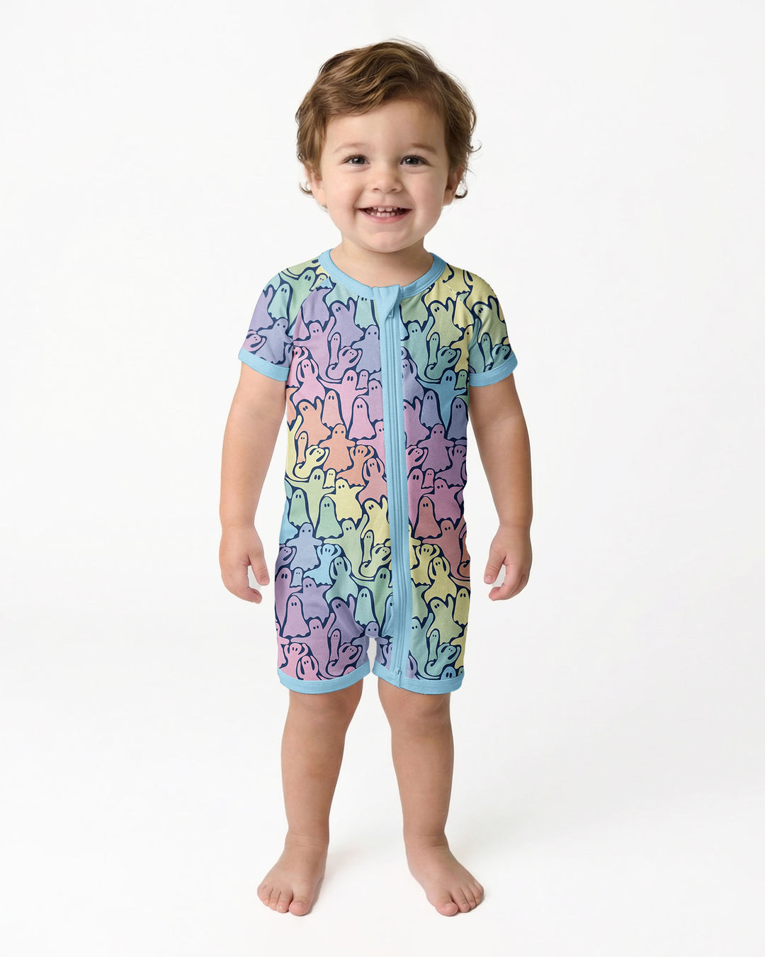 Pastel Rainbow Ghost Halloween Bamboo Shorty Zippy