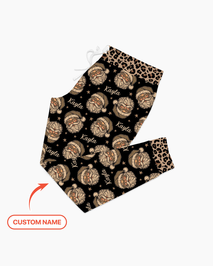 Custom Name Vintage Leopard Santa Bamboo Women Pajama Set