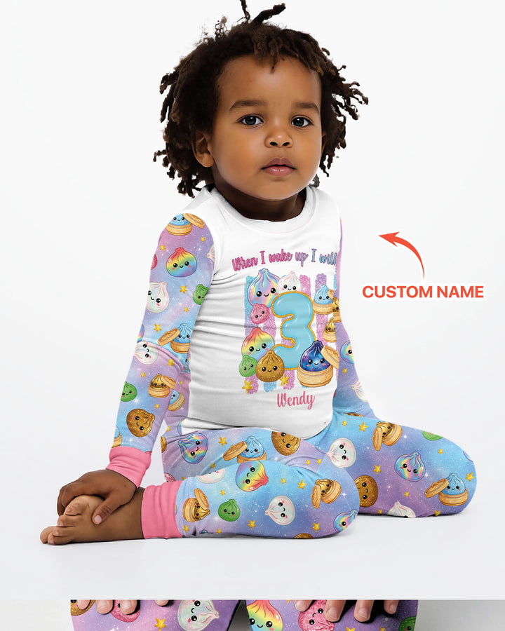 Personalized When I Wake Up I Will Be Birthday Dumplings Bamboo Two Piece Long Sleeve Pajama Set
