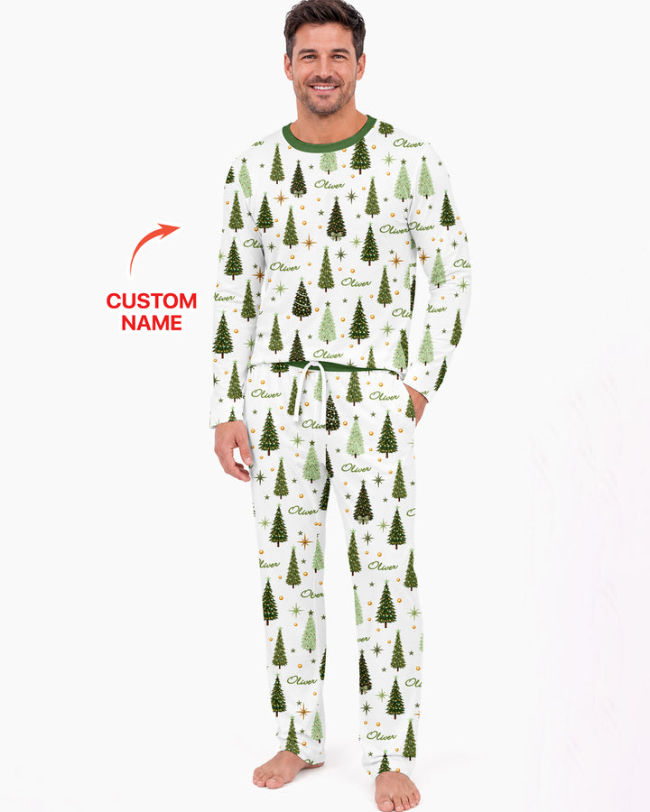 Custom Name Merry Christmas Tree Bamboo Men's Pajama Set