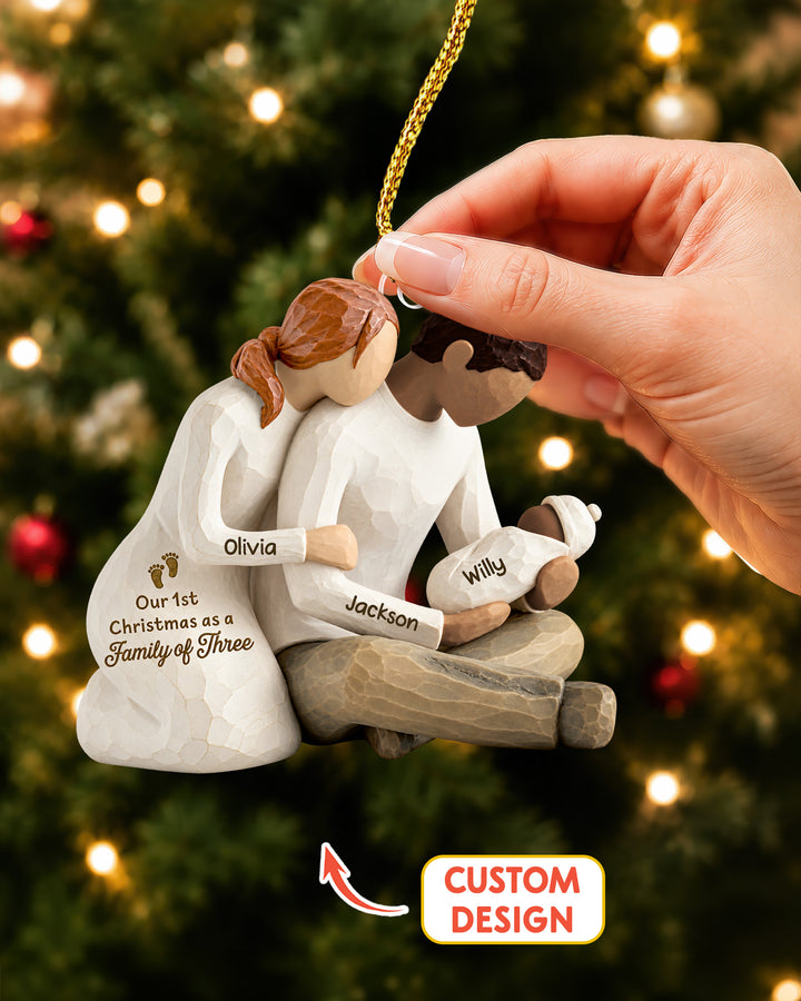 Our First Christmas As Family Of Three- Personalized Acrylic Ornament Personalized 1-Side Photo Acrylic Ornament