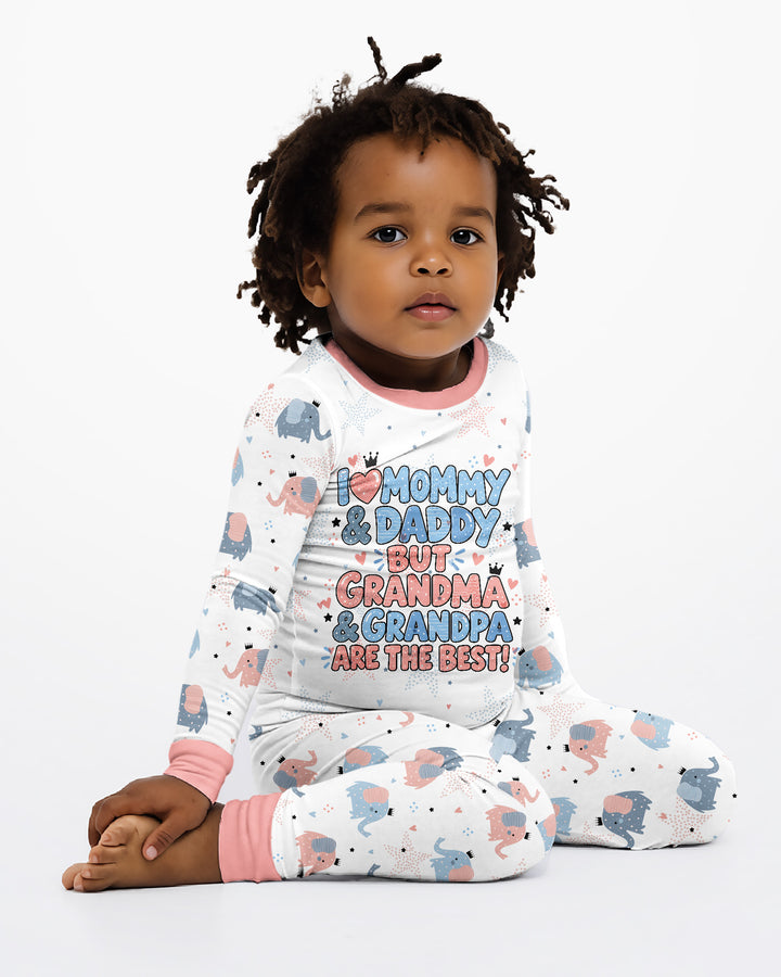 I Love Mommy & Daddy, but Grandma & Grandpa Are the Best! Bamboo Two Piece Long Sleeve Pajama Set
