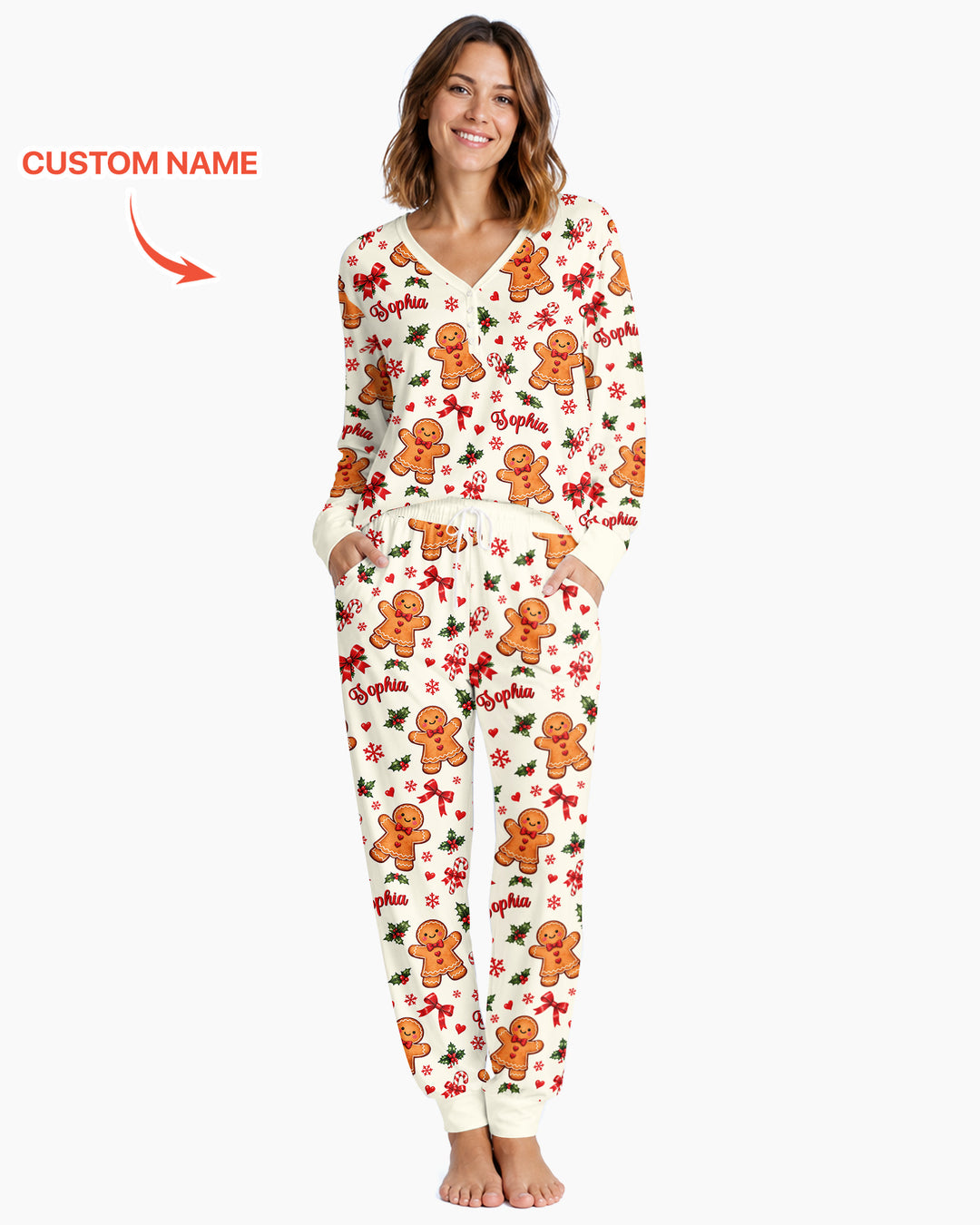 Custom Name Gingerbread Bamboo Women Pajama Set