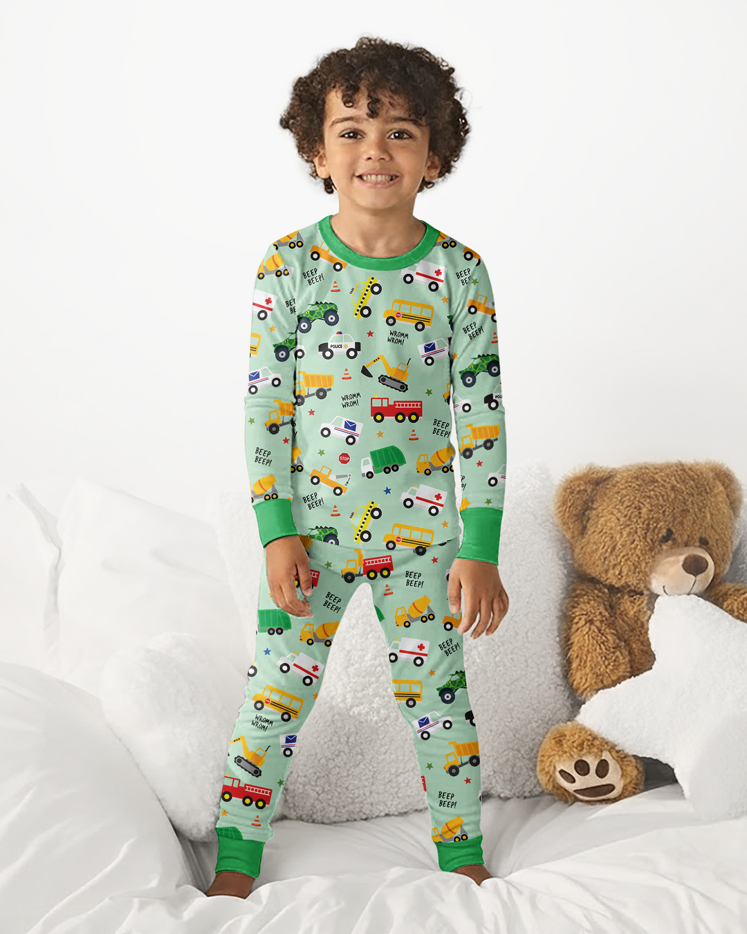 Lots Of Trucks Bamboo Two Piece Long Sleeve Pajama Set