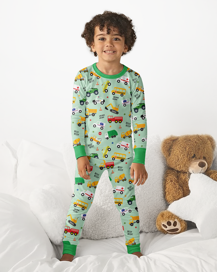 Lots Of Trucks Bamboo Two Piece Long Sleeve Pajama Set