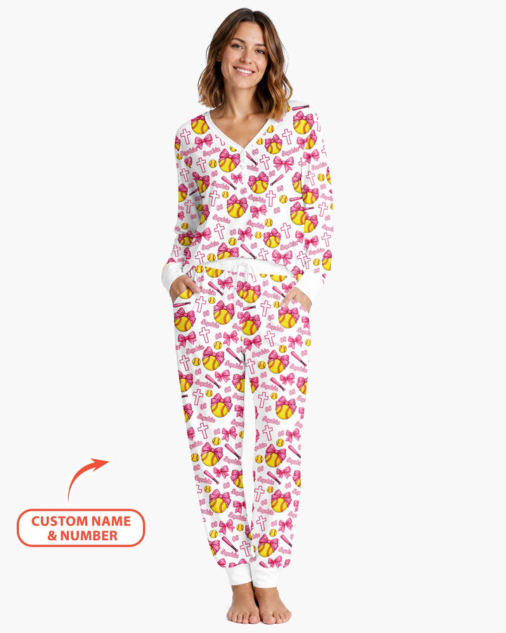 Custom Name Softball Cuties Bamboo Women Pajama Set