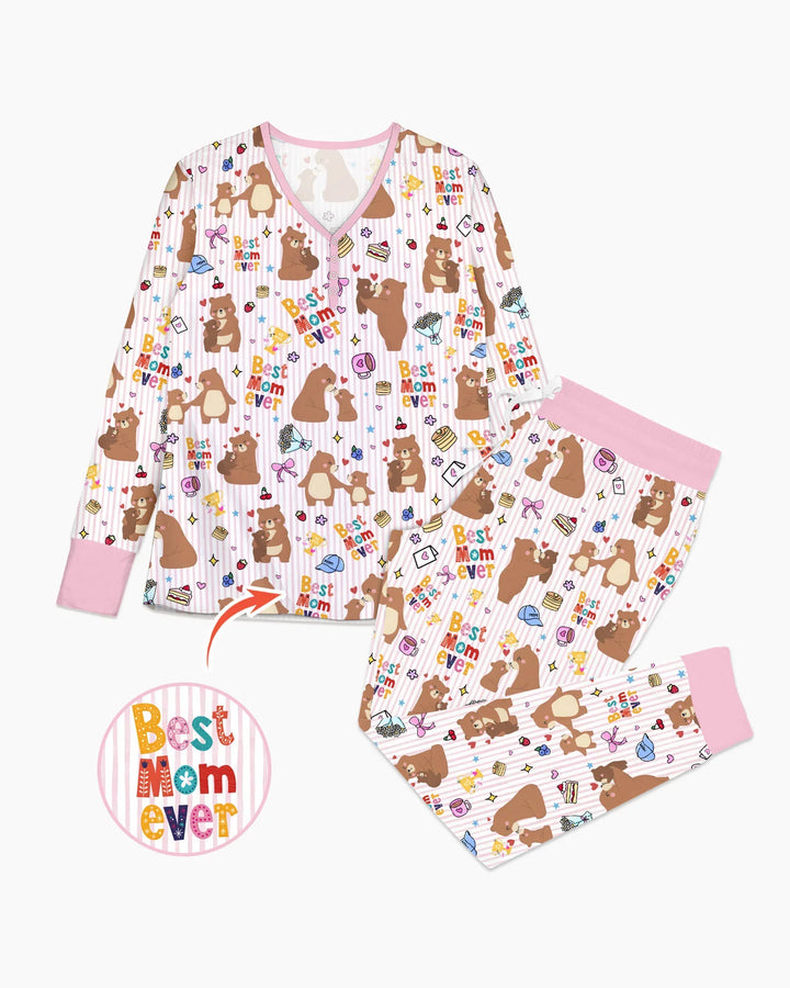 Das beste Mama-Bär aller Zeiten Familien-Pyjama-Set aus Bambus für Damen
