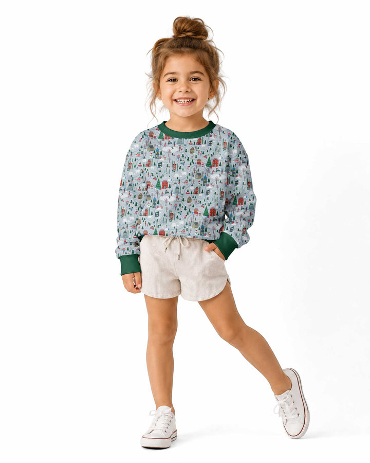 Snowy Christmas Village Map Bamboo Crewneck Sweatshirt