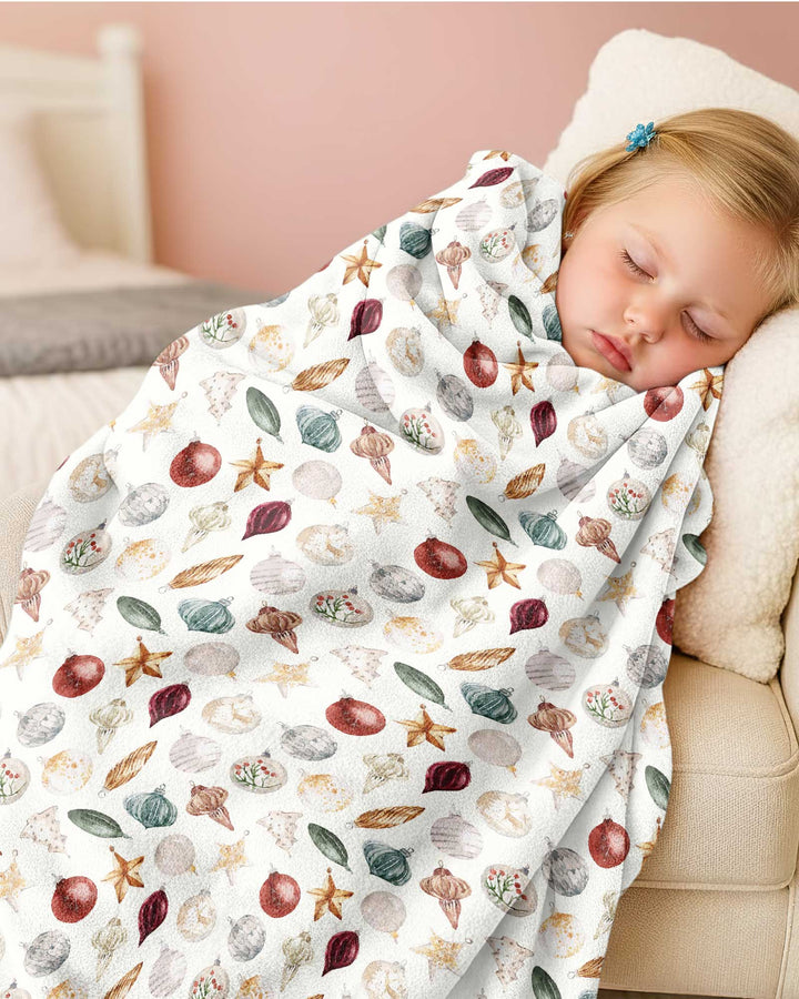 Watercolor Christmas Ornaments Bamboo Blanket
