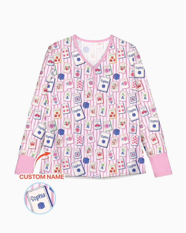 Coastal Mahjong Custom Name Mommy & Me Matching Bamboo Women Pajama Set