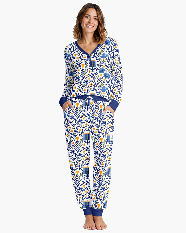 Hanukkah Toile Bamboo Women Pajama Set