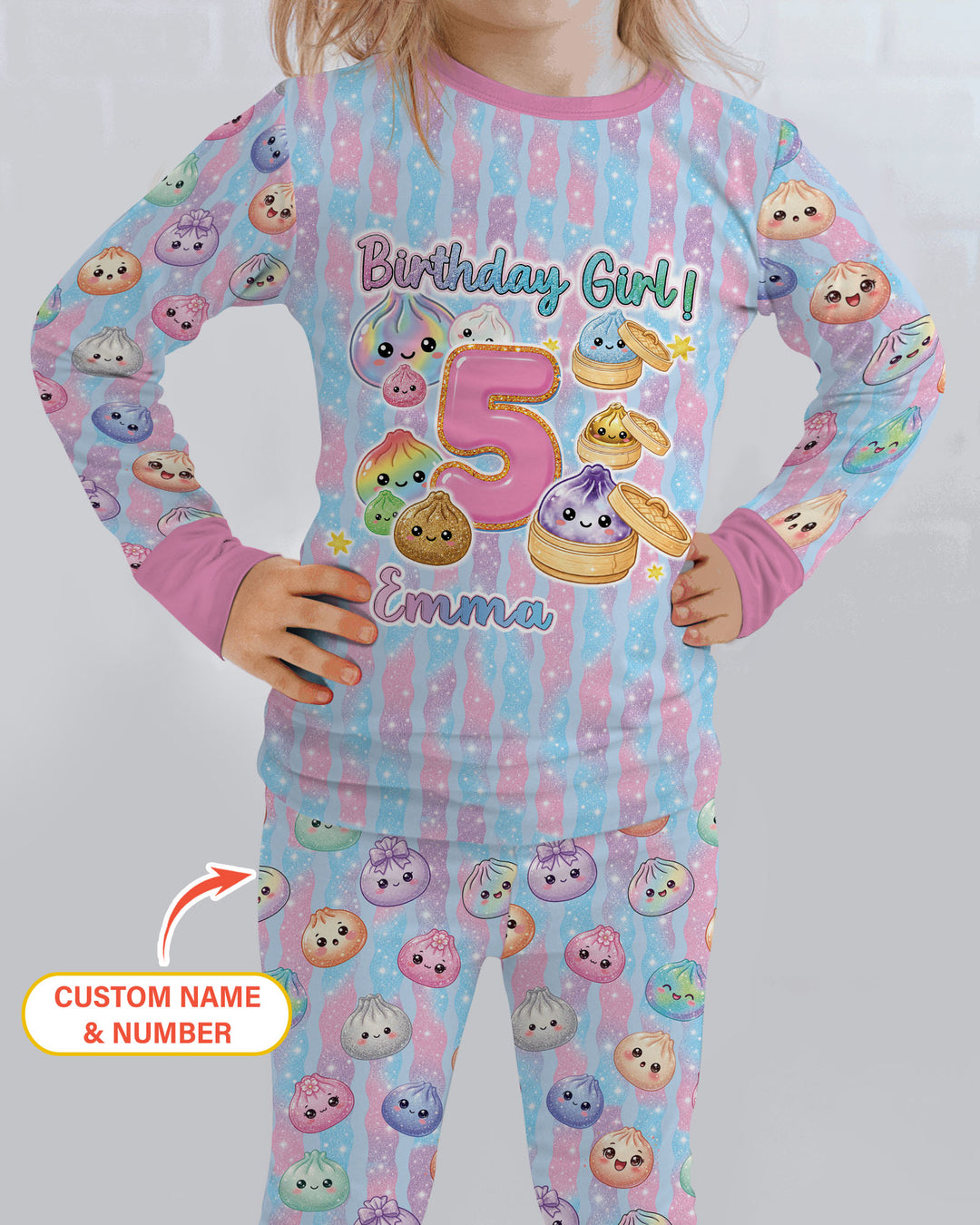 Squishy Birthday Custom Name & Age Bamboo Two Piece Long Sleeve Pajama Set