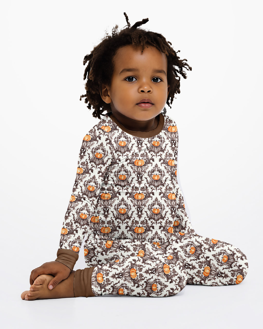 Pumpkin Toile Family Matching Bamboo Two Piece Long Sleeve Pajama Set