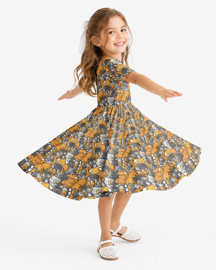 Colorful Doodle Monster Friends Bamboo Twirl Dress
