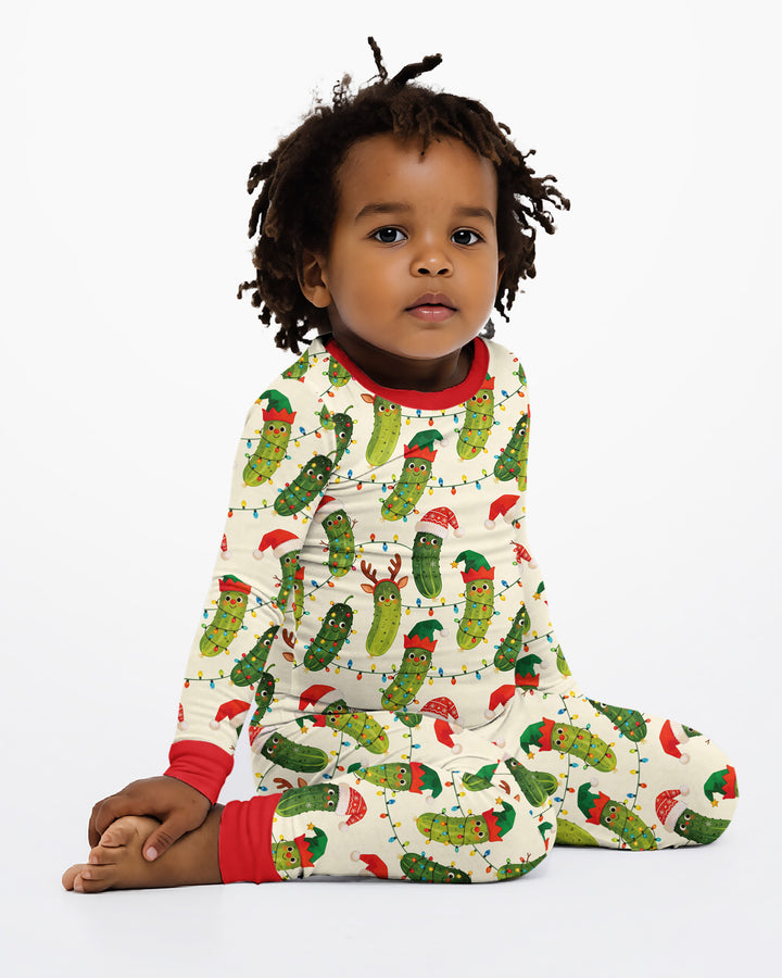 Cheerful Christmas Pickle Bamboo Two Piece Long Sleeve Pajama Set