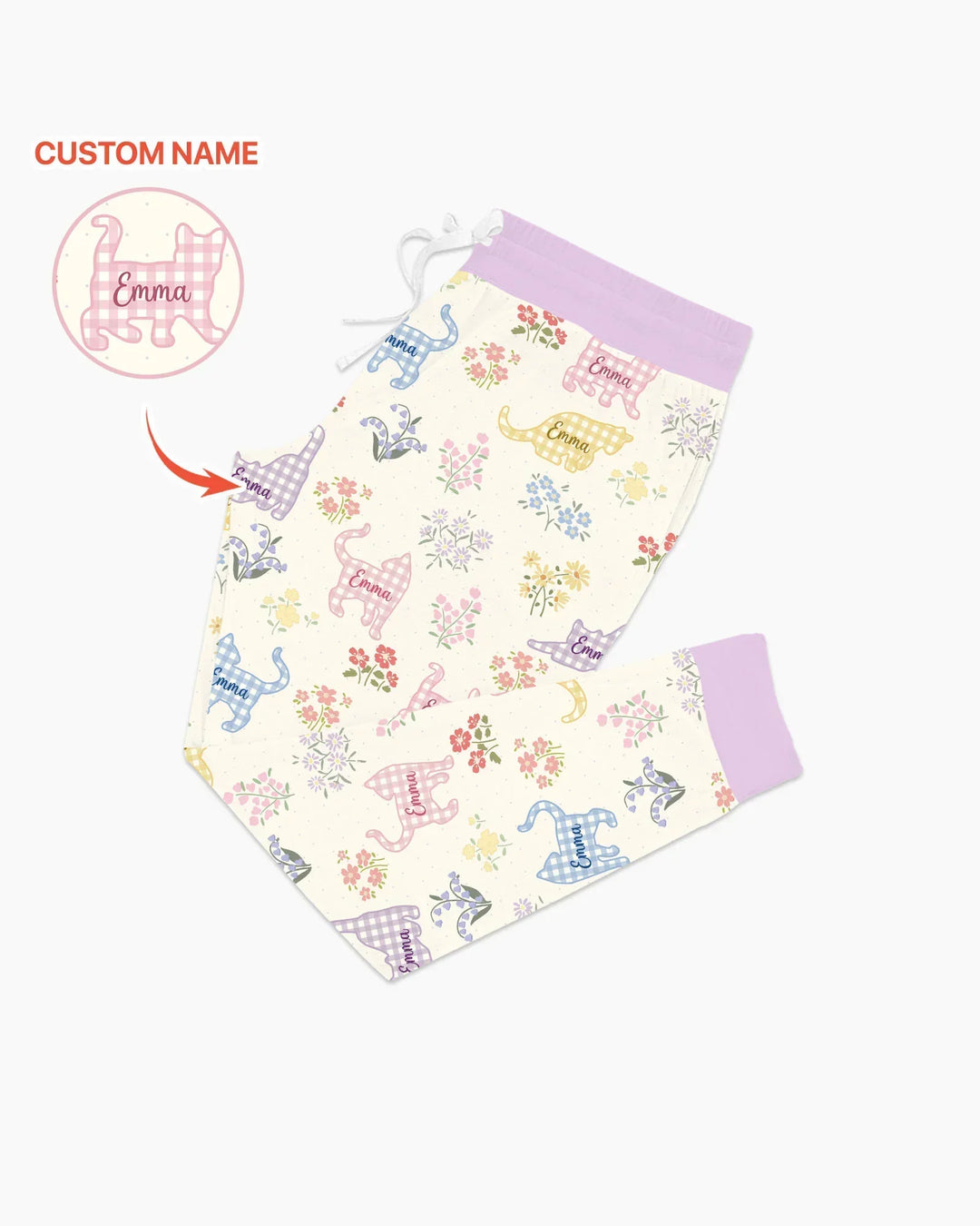 Gingham Cats Custom Name Bamboo Women Pajama Set