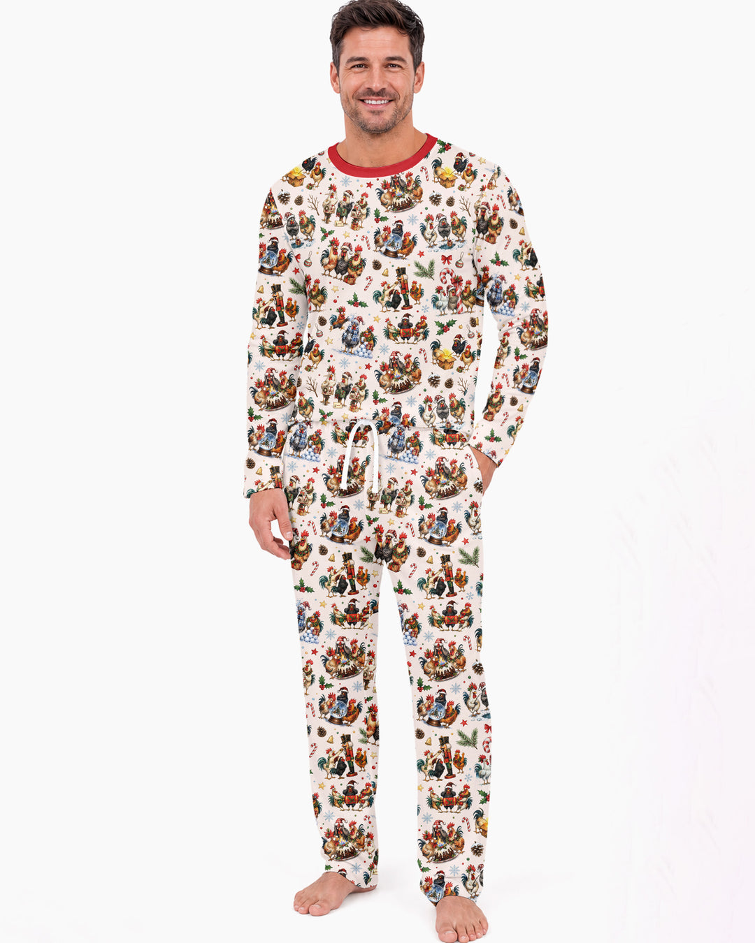 Funny Roosters On Christmas Bamboo Men's Pajama Set