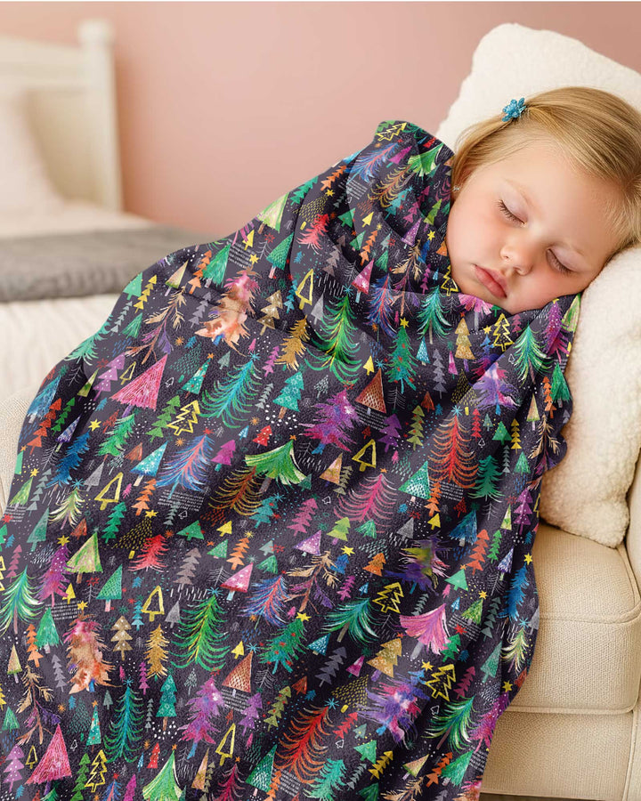Christmas Holiday Colorful Trees Bamboo Blanket