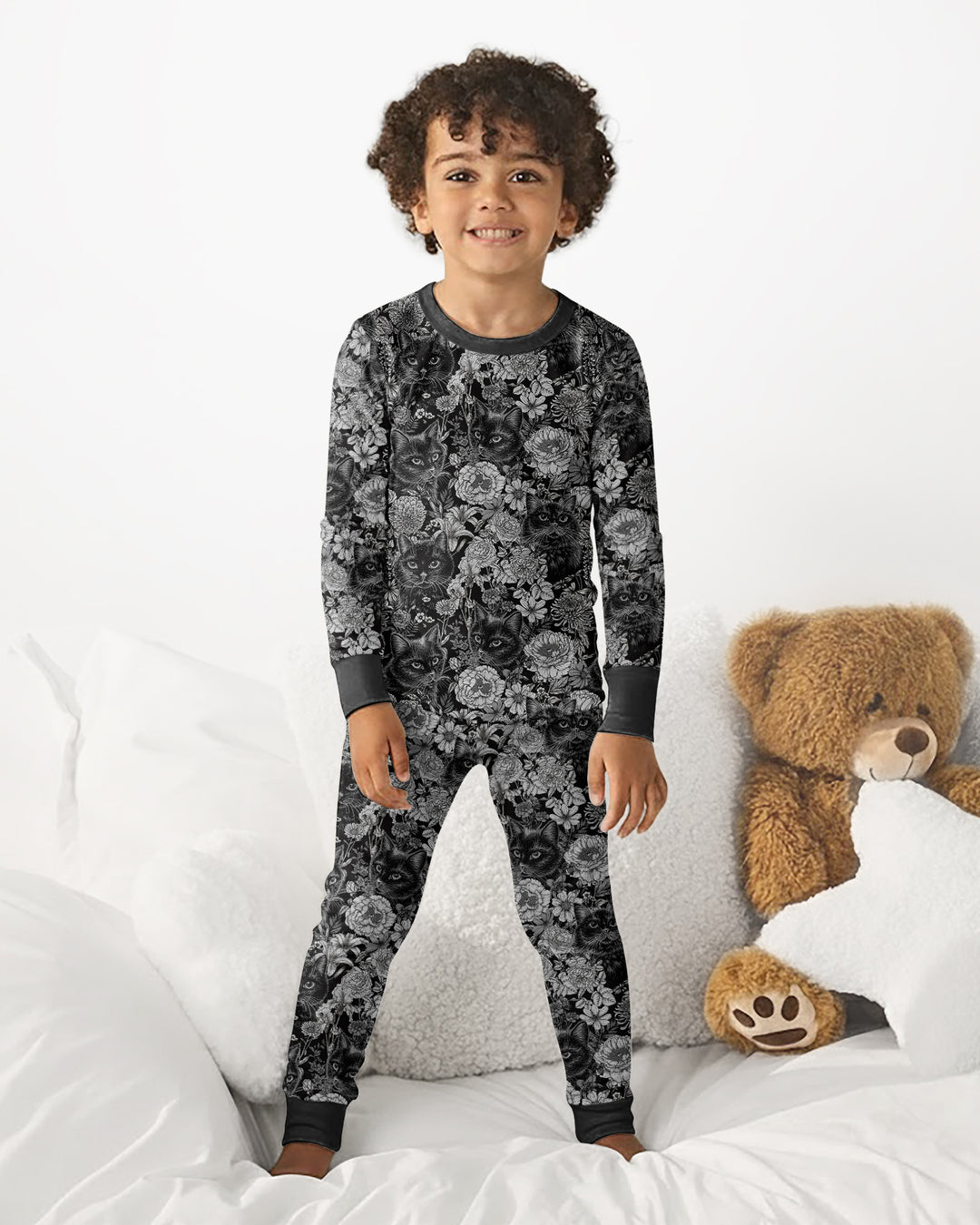 Midnight Cat Garden Bamboo Two Piece Long Sleeve Pajama Set