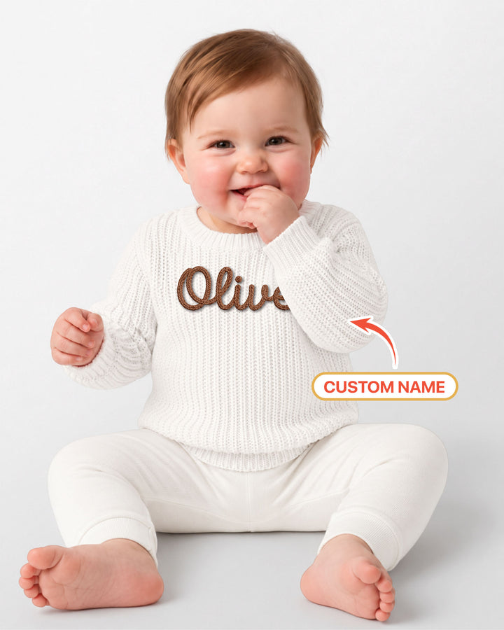 Embroidered Baby Name Bamboo Knit Sweater Bubble