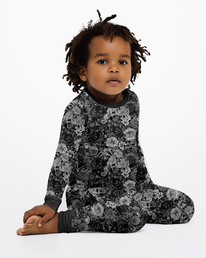 Midnight Cat Garden Bamboo Two Piece Long Sleeve Pajama Set