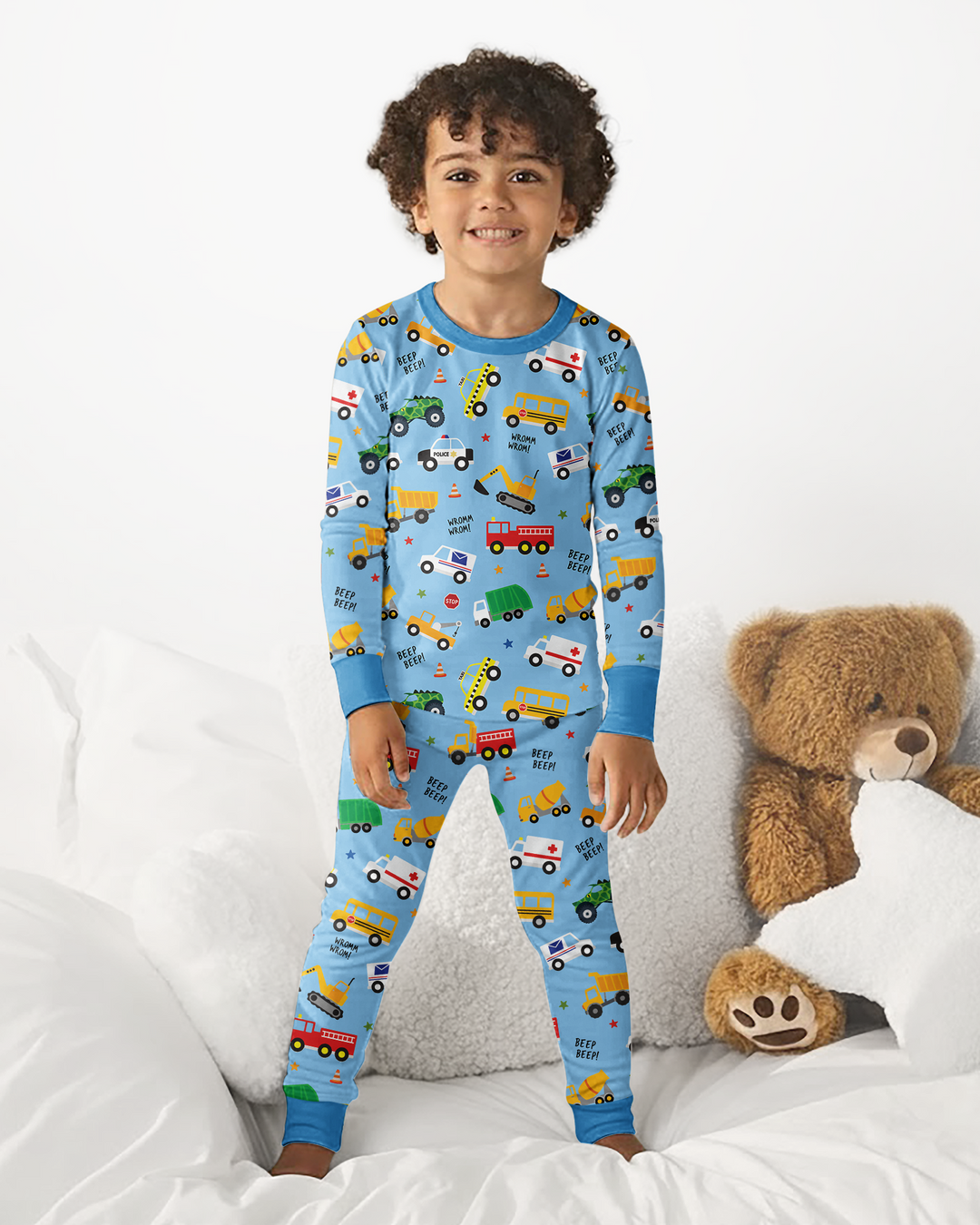 Lots Of Trucks Bamboo Two Piece Long Sleeve Pajama Set