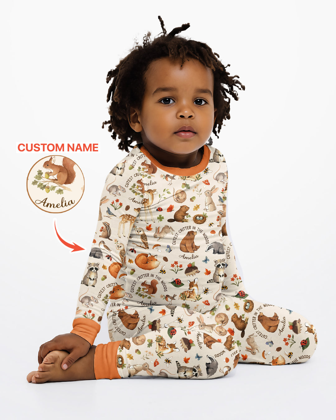 Cutest Critter In The Woods Custom Name Bamboo Two Piece Long Sleeve Pajama Set