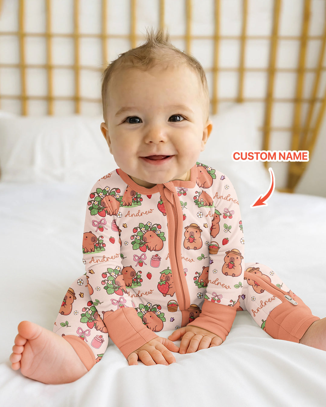 Custom Name Capybara Strawberry Bamboo Convertible Zippy