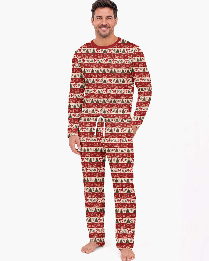 Vintage Reindeer Christmas Stripes Bamboo Men's Pajama Set