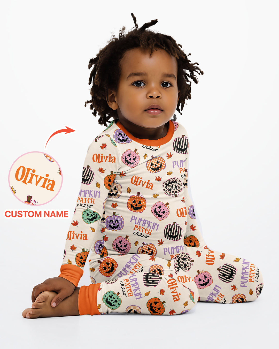 Custom Name Pumpkin Patch Crew Bamboo Two Piece Long Sleeve Pajama Set