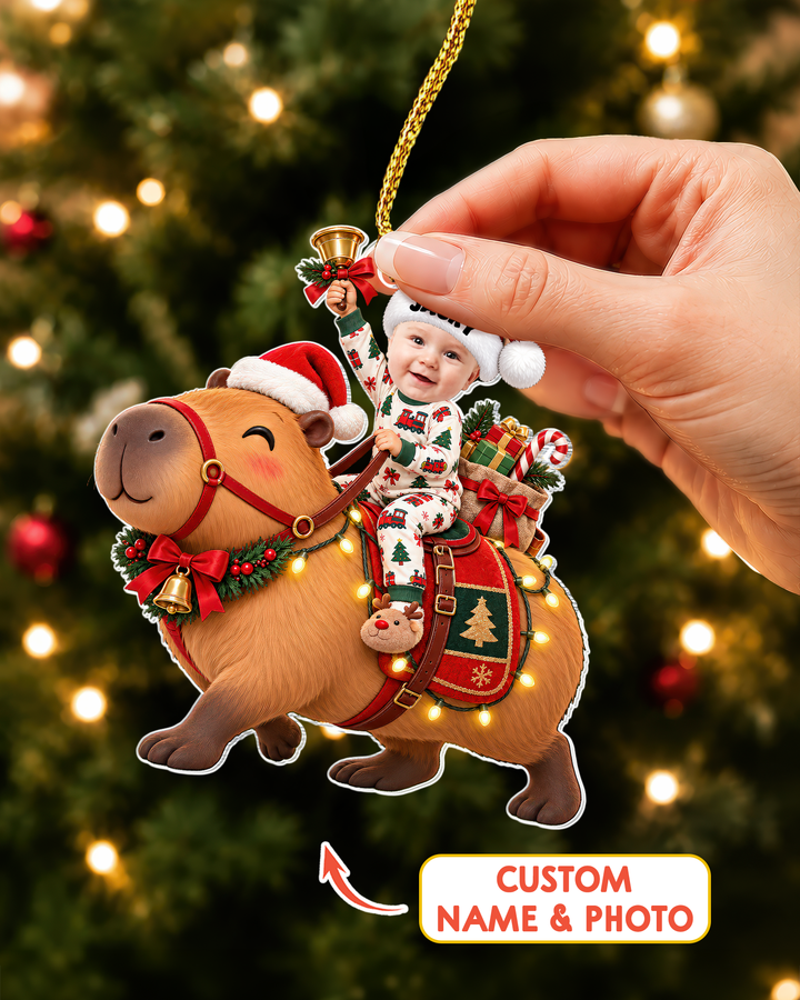 Jingle Bell Capybara  Personalized 1-Side Photo Acrylic Ornament