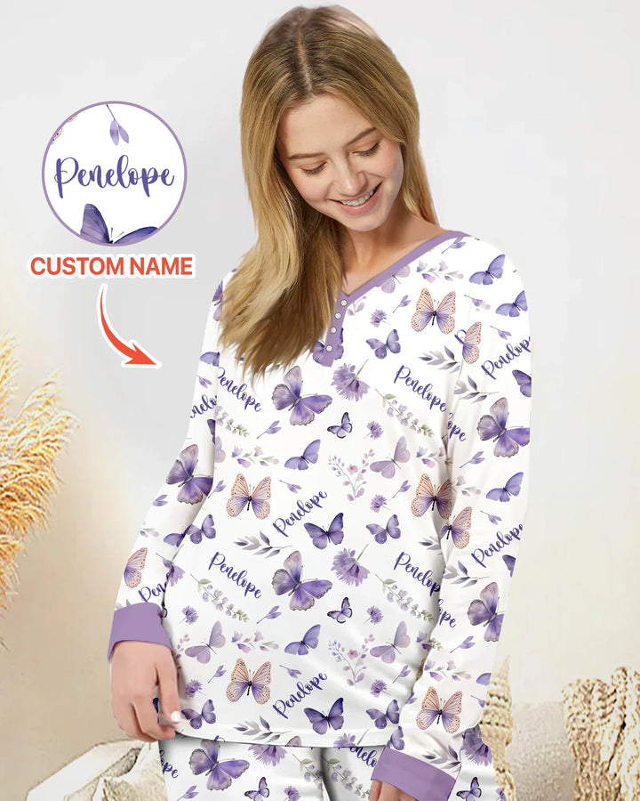 Benutzerdefinierter Name Fliederblüte Bambus Damen Pyjama-Set