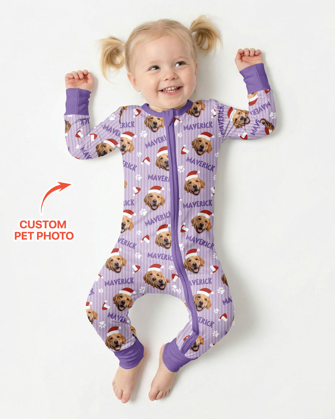 Custom Pet Photo Christmas Paws Stripe Bamboo Convertible Zippy