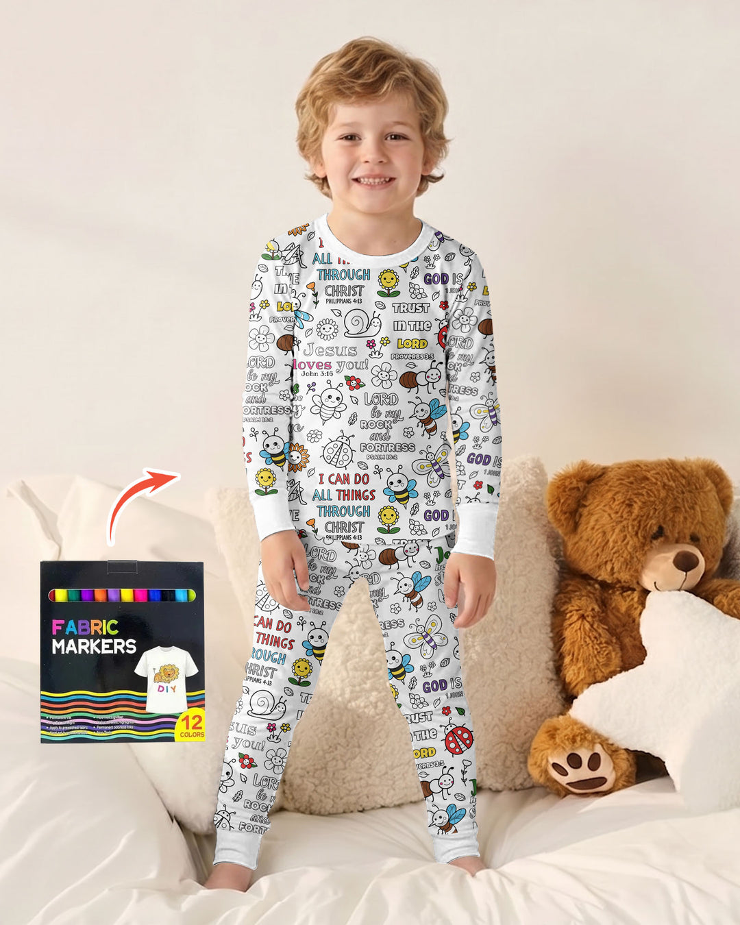 Joyful Garden Bible Verse Colorable Bamboo Two Piece Long Sleeve Pajama Set