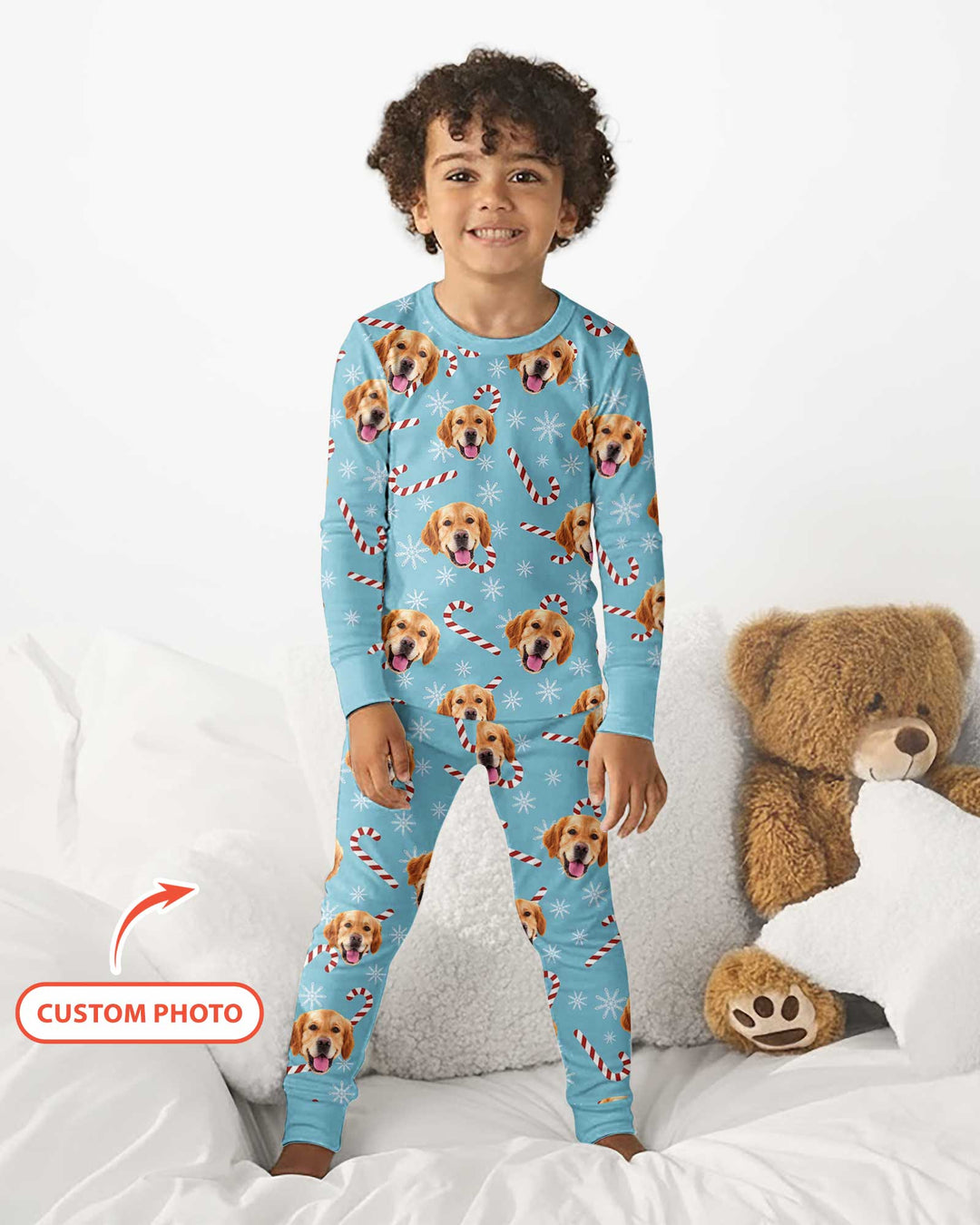 Custom Photo With Christmas Pattern Pajamas Bamboo Two Piece Long Sleeve Pajama Set