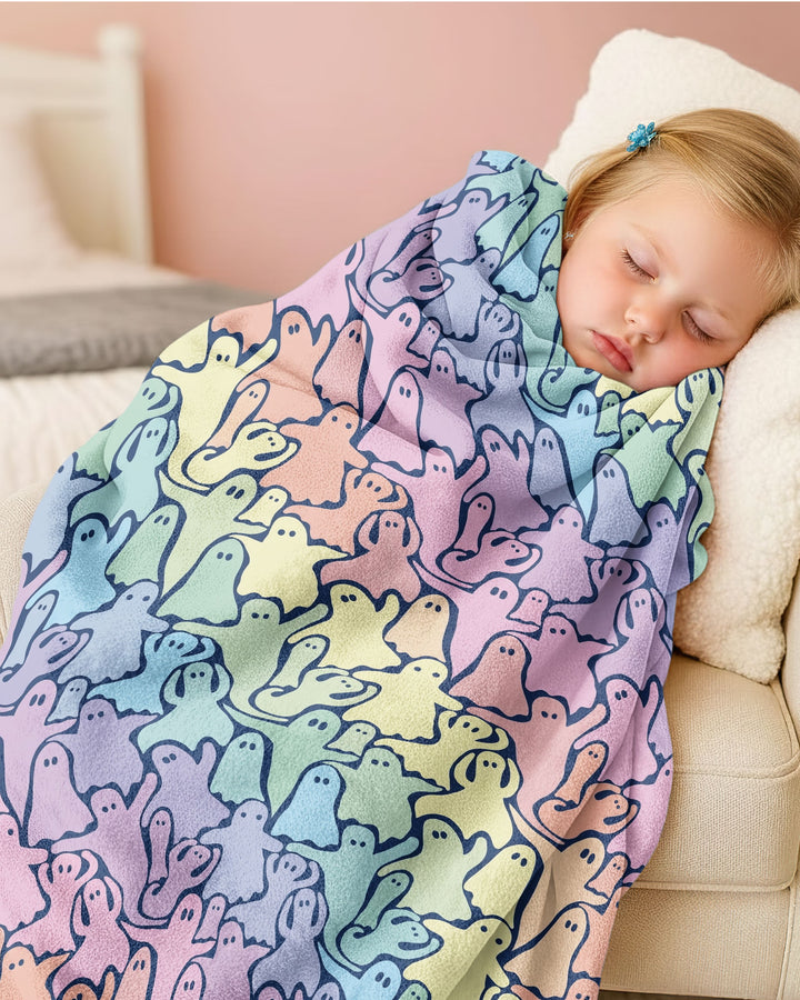 Pastel Rainbow Ghost Halloween Bamboo Blanket