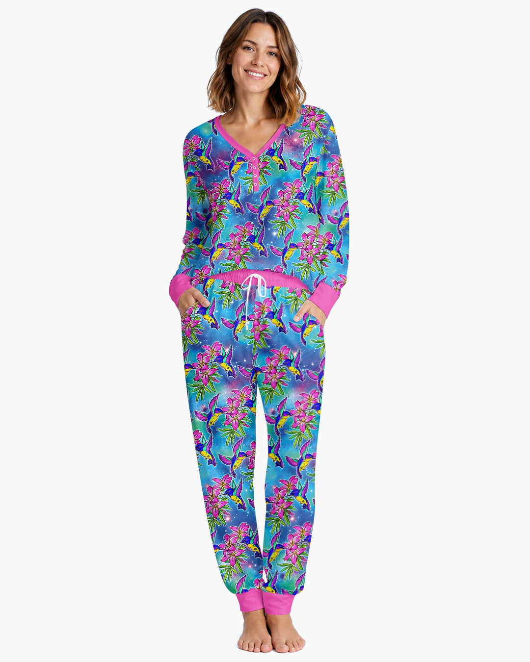 Floral Hummingbird Bamboo Women Pajama Set